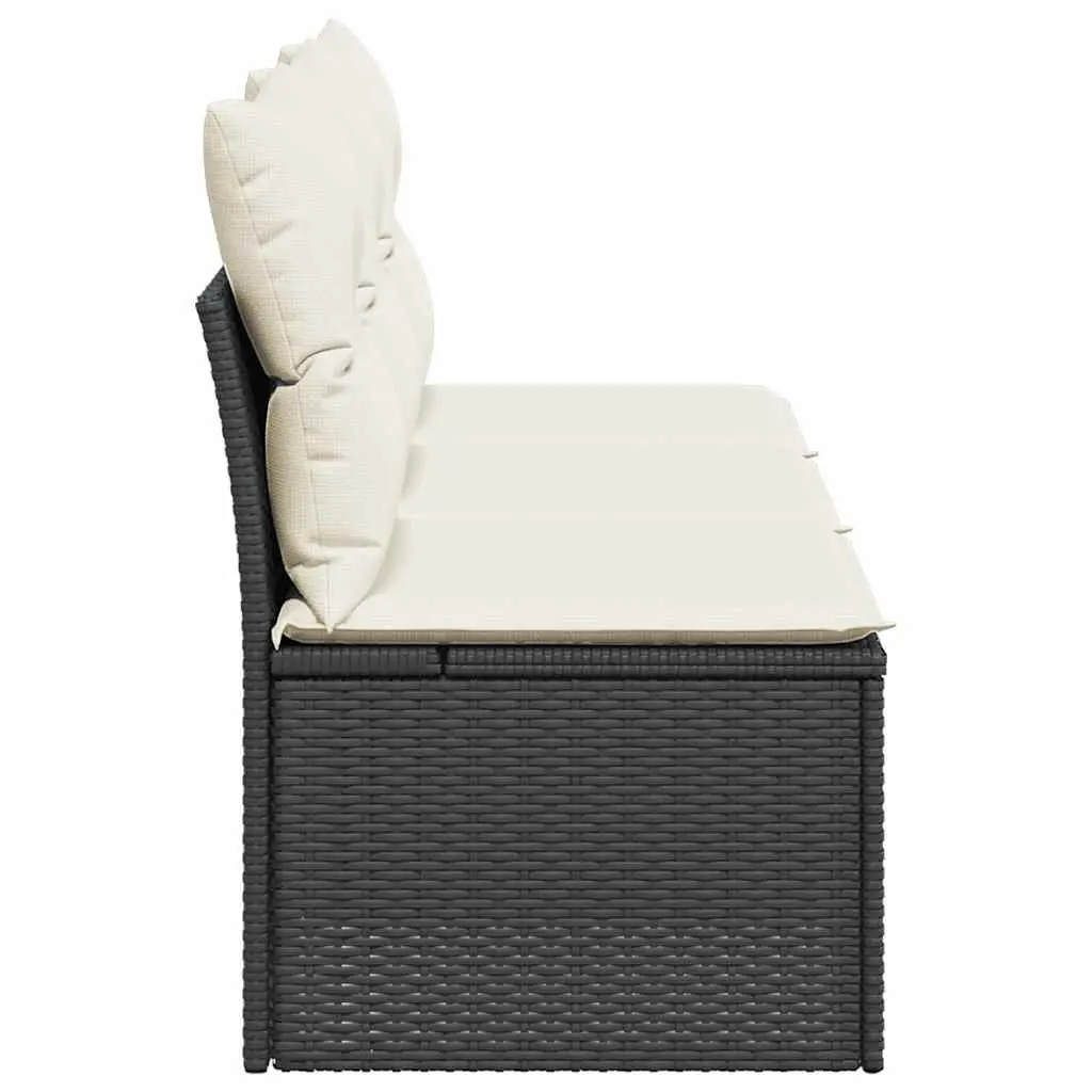 3-Seater Garden Sofa Modular Black PE Rattan with Cushions and Storage