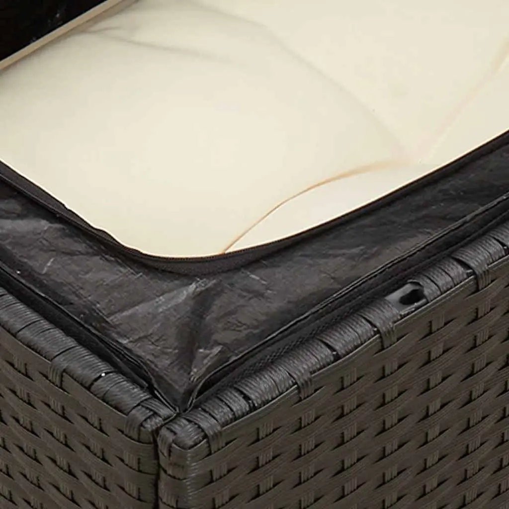 3-Seater Garden Sofa Modular Black PE Rattan with Cushions and Storage