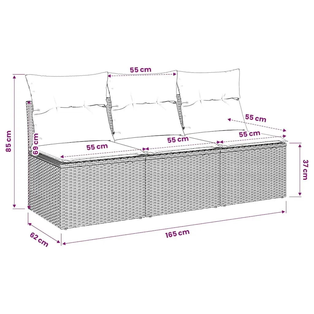 3-Seater Garden Sofa Modular Black PE Rattan with Cushions and Storage