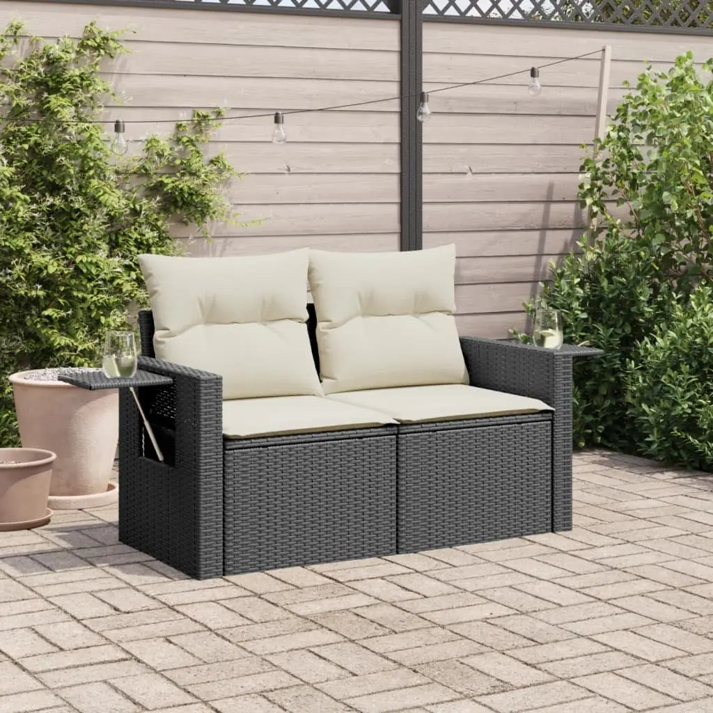 2-Seater Garden Sofa Outdoor Furniture with Cushions Rattan Design Black