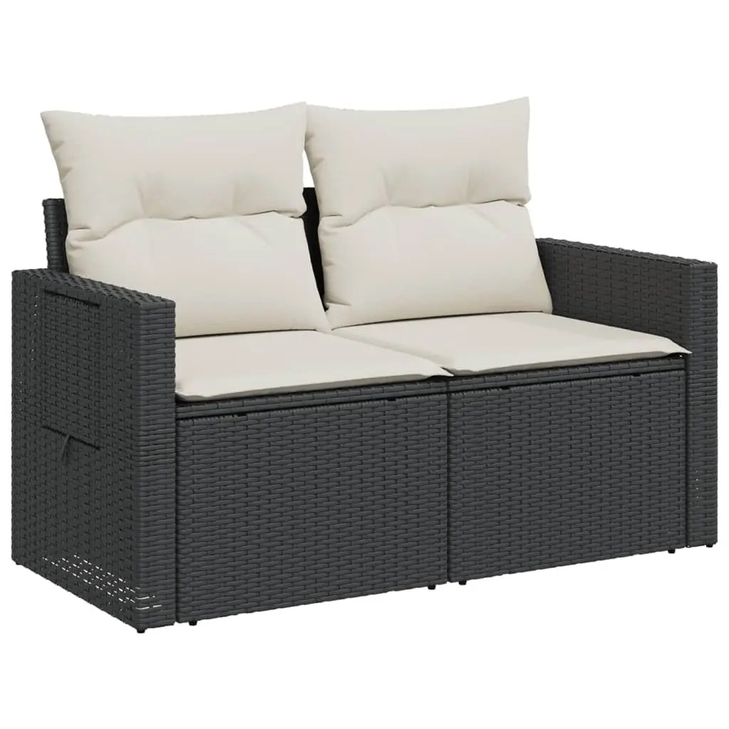 2-Seater Garden Sofa Outdoor Furniture with Cushions Rattan Design Black