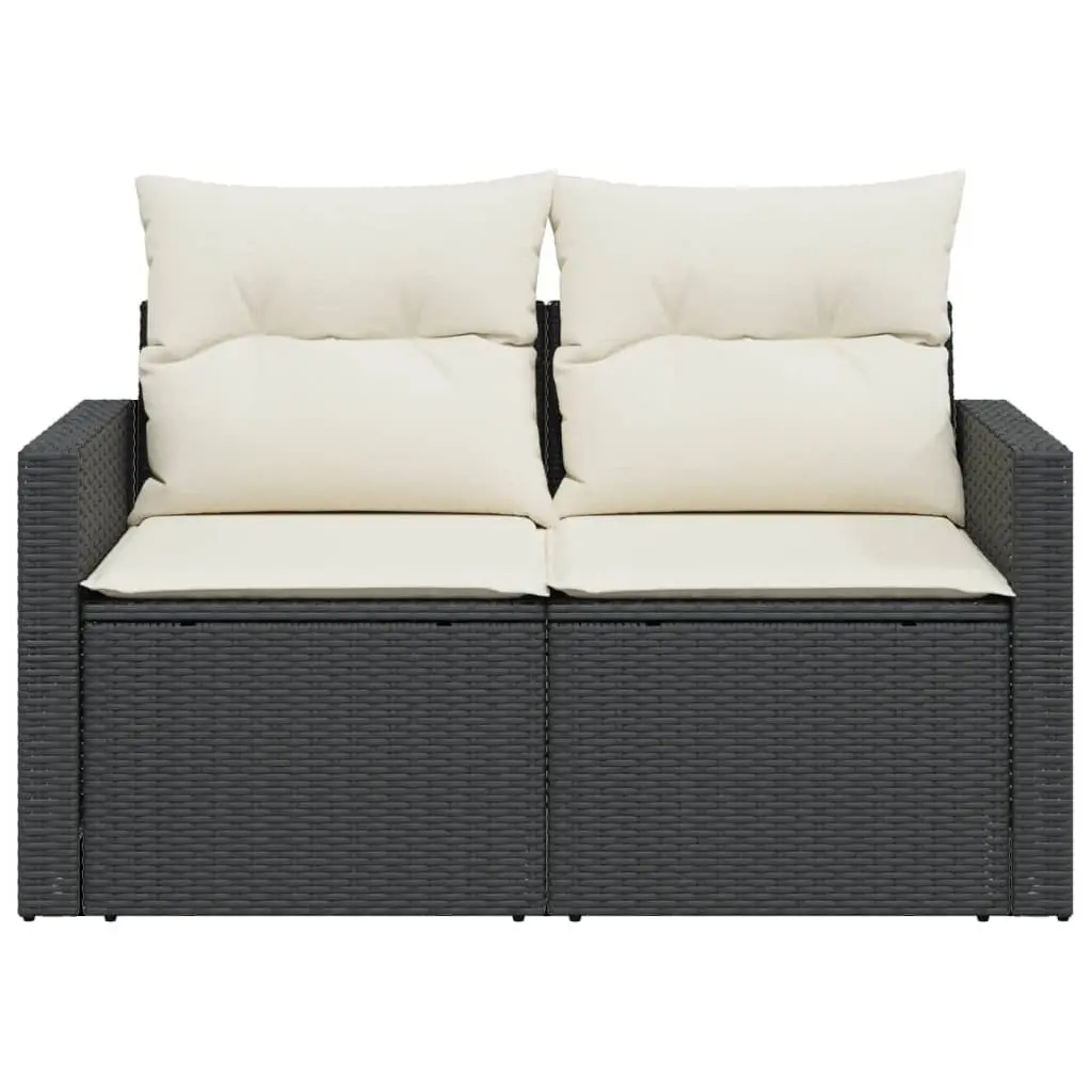 2-Seater Garden Sofa Outdoor Furniture with Cushions Rattan Design Black