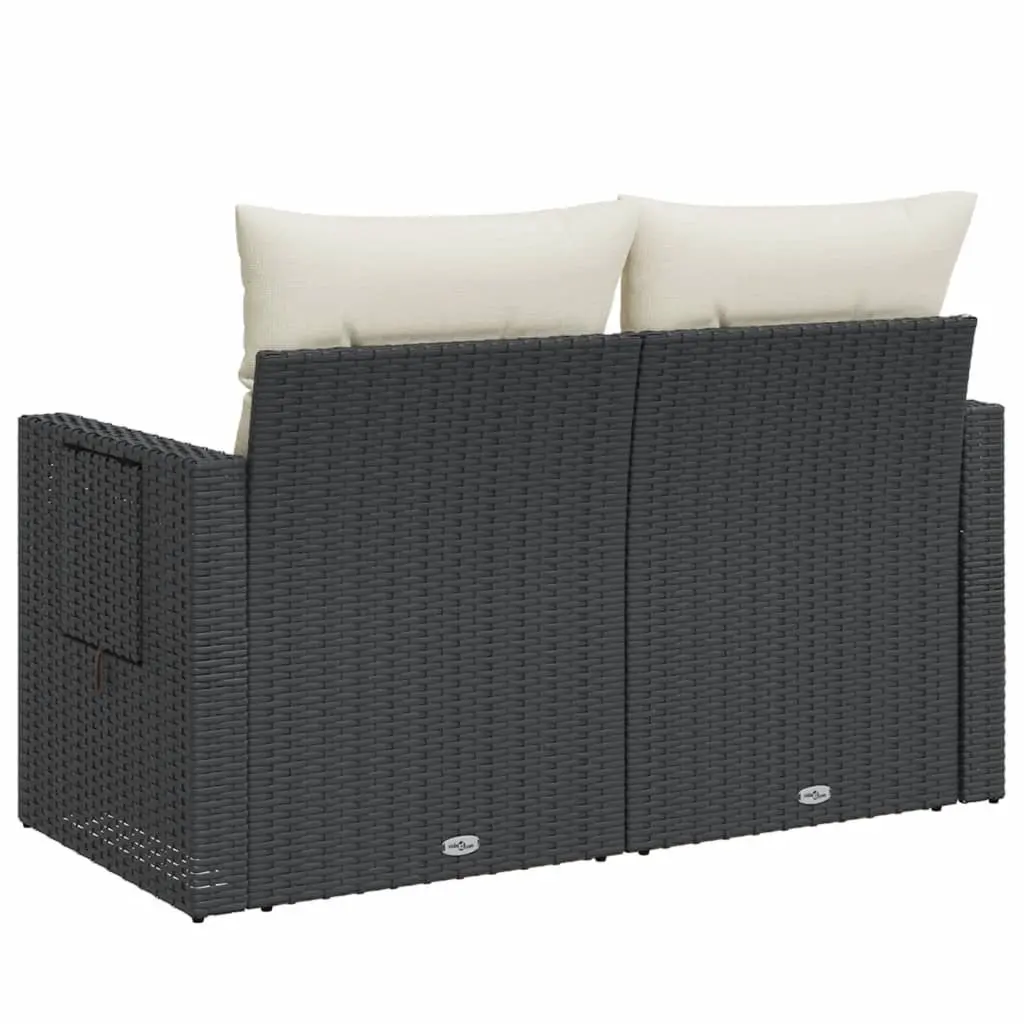 2-Seater Garden Sofa Outdoor Furniture with Cushions Rattan Design Black