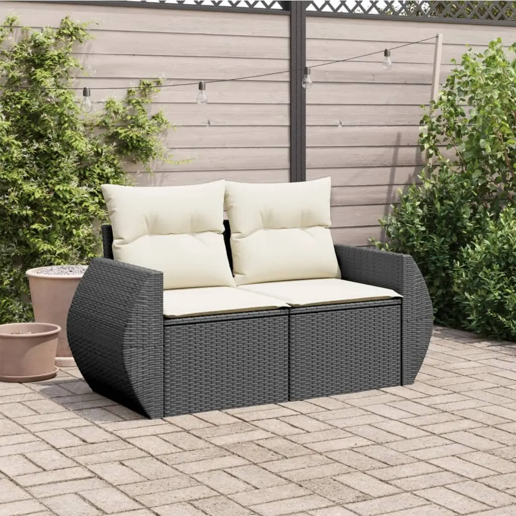 2-Seater Outdoor Sofa Black PE Rattan Garden Furniture with Storage Cushions