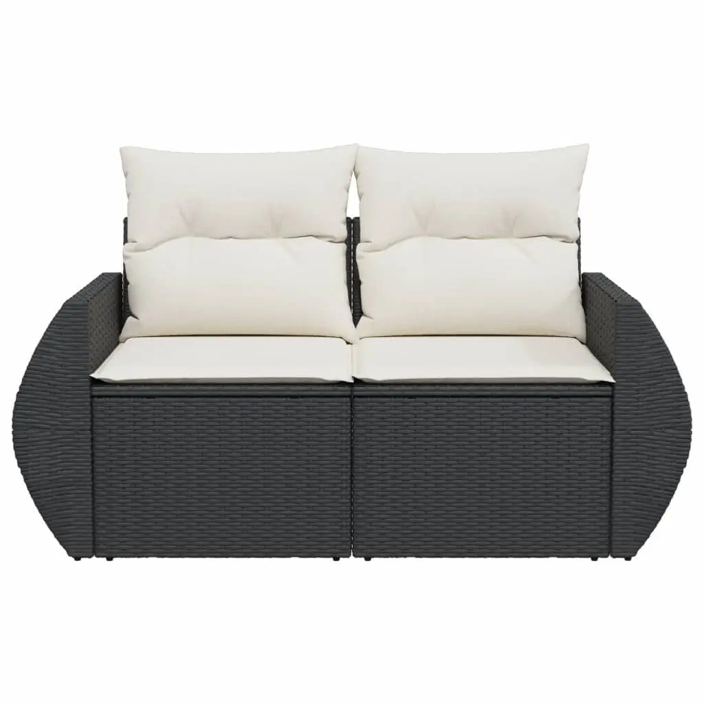 2-Seater Outdoor Sofa Black PE Rattan Garden Furniture with Storage Cushions