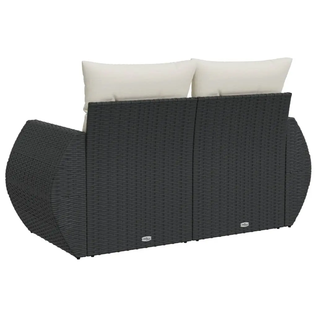 2-Seater Outdoor Sofa Black PE Rattan Garden Furniture with Storage Cushions