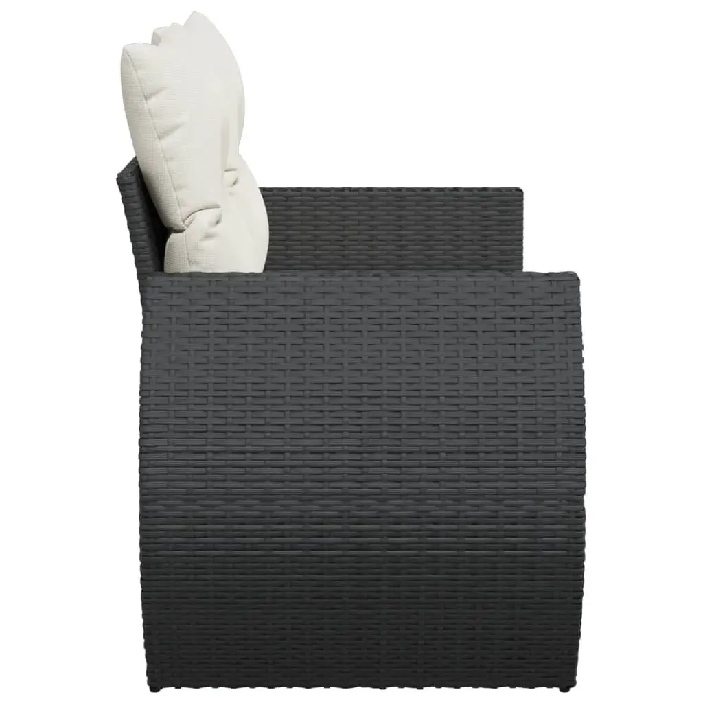 2-Seater Outdoor Sofa Black PE Rattan Garden Furniture with Storage Cushions