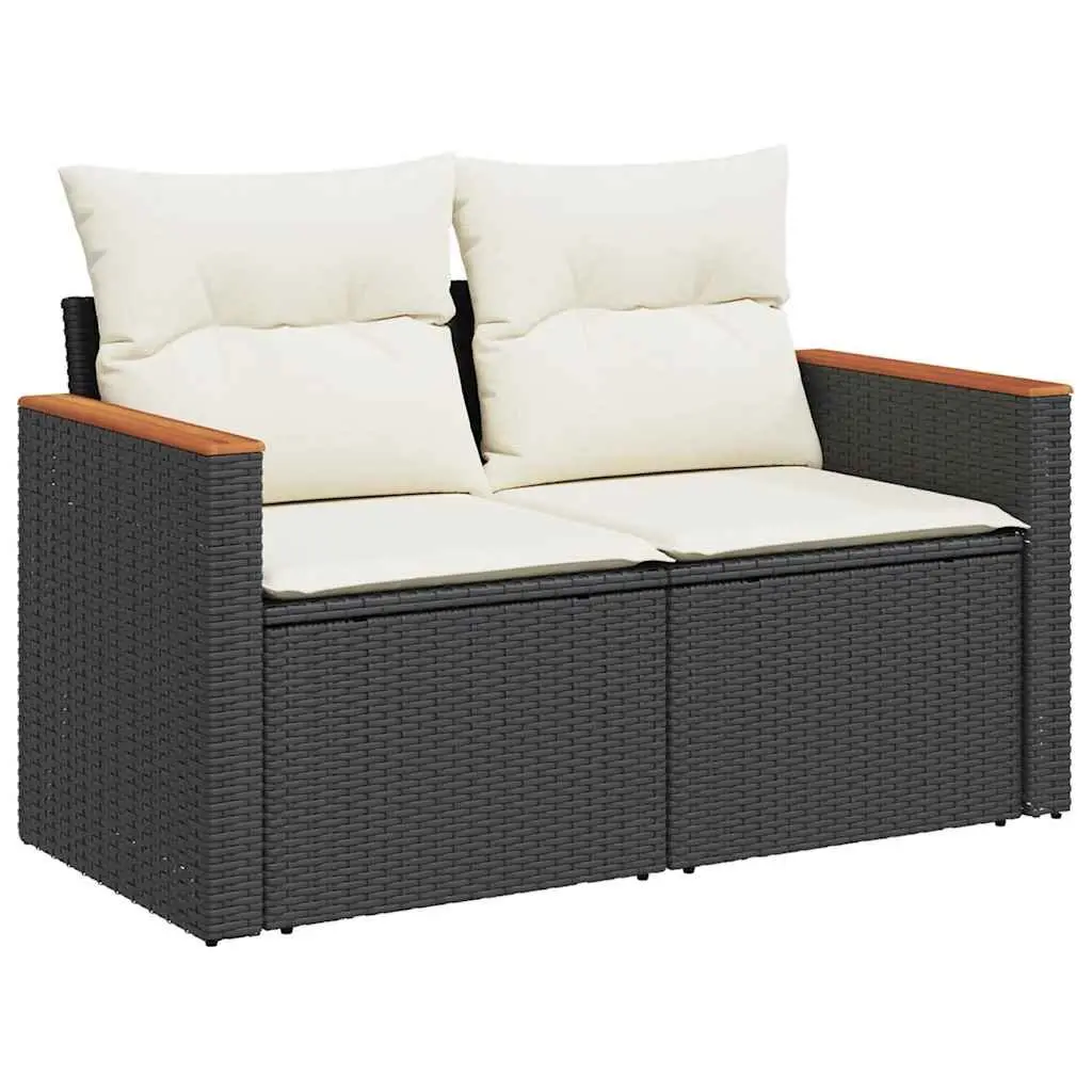 Outdoor Garden Sofa 2-Seater Black Poly Rattan with Storage Cushions Modular