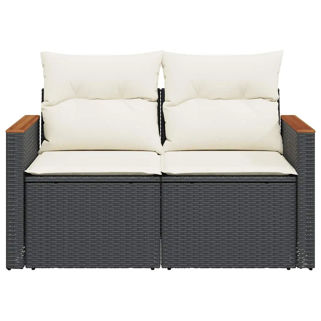 Outdoor Garden Sofa 2-Seater Black Poly Rattan with Storage Cushions Modular