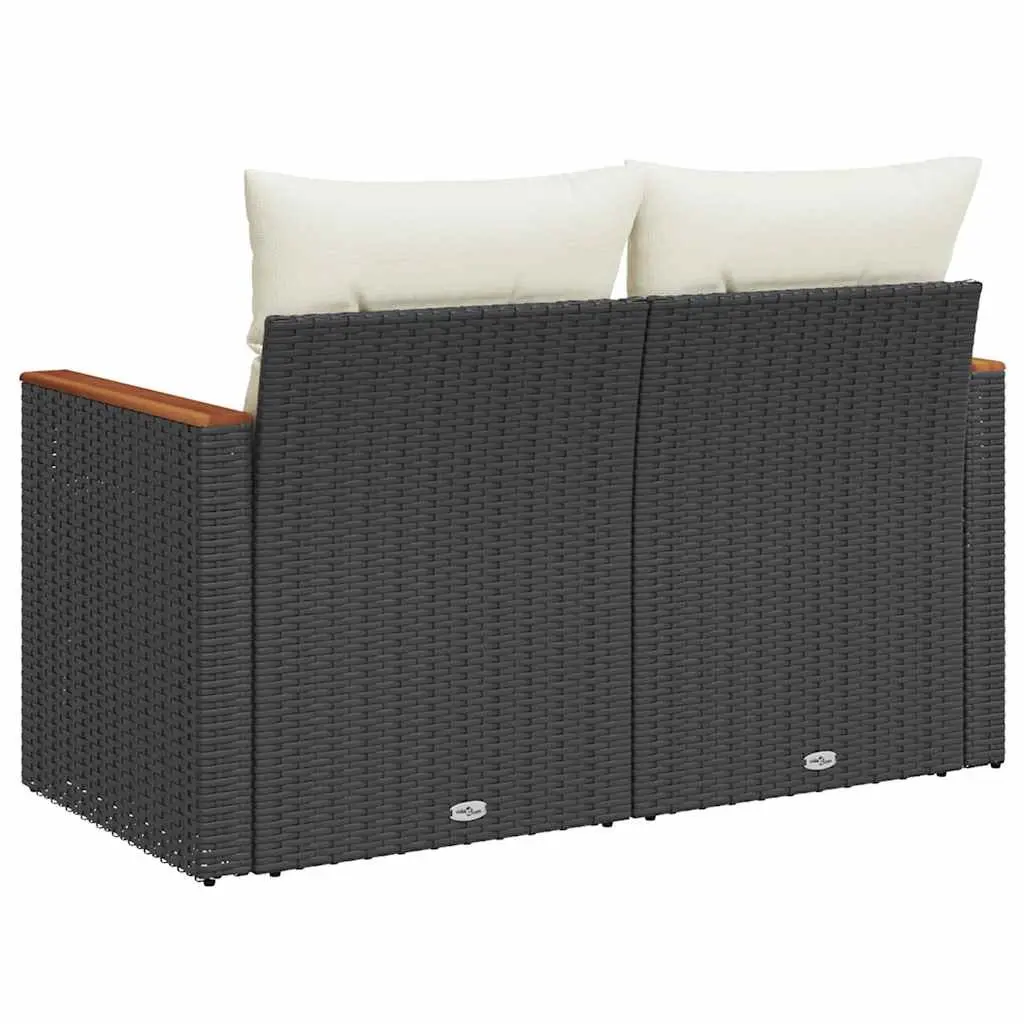 Outdoor Garden Sofa 2-Seater Black Poly Rattan with Storage Cushions Modular