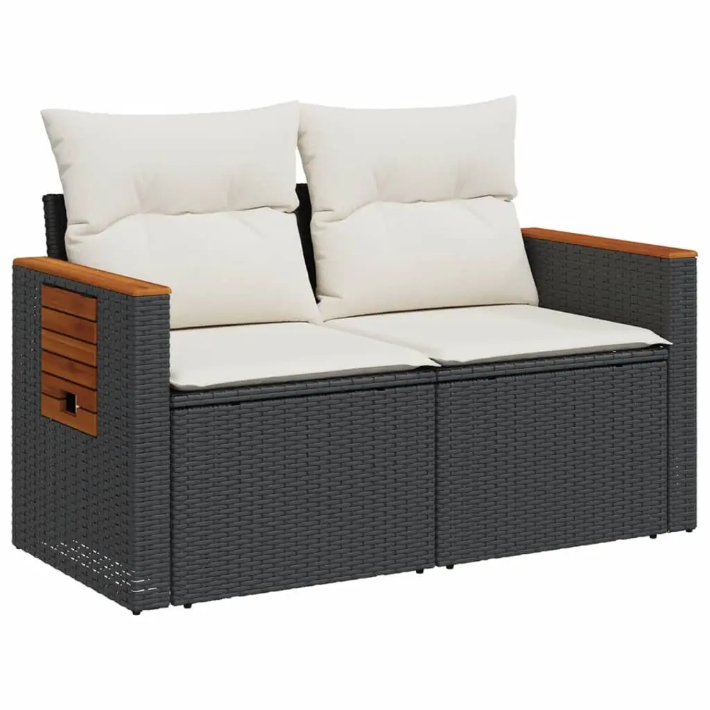 2-Seater Outdoor Sofa Black PE Rattan with Storage and Cushions