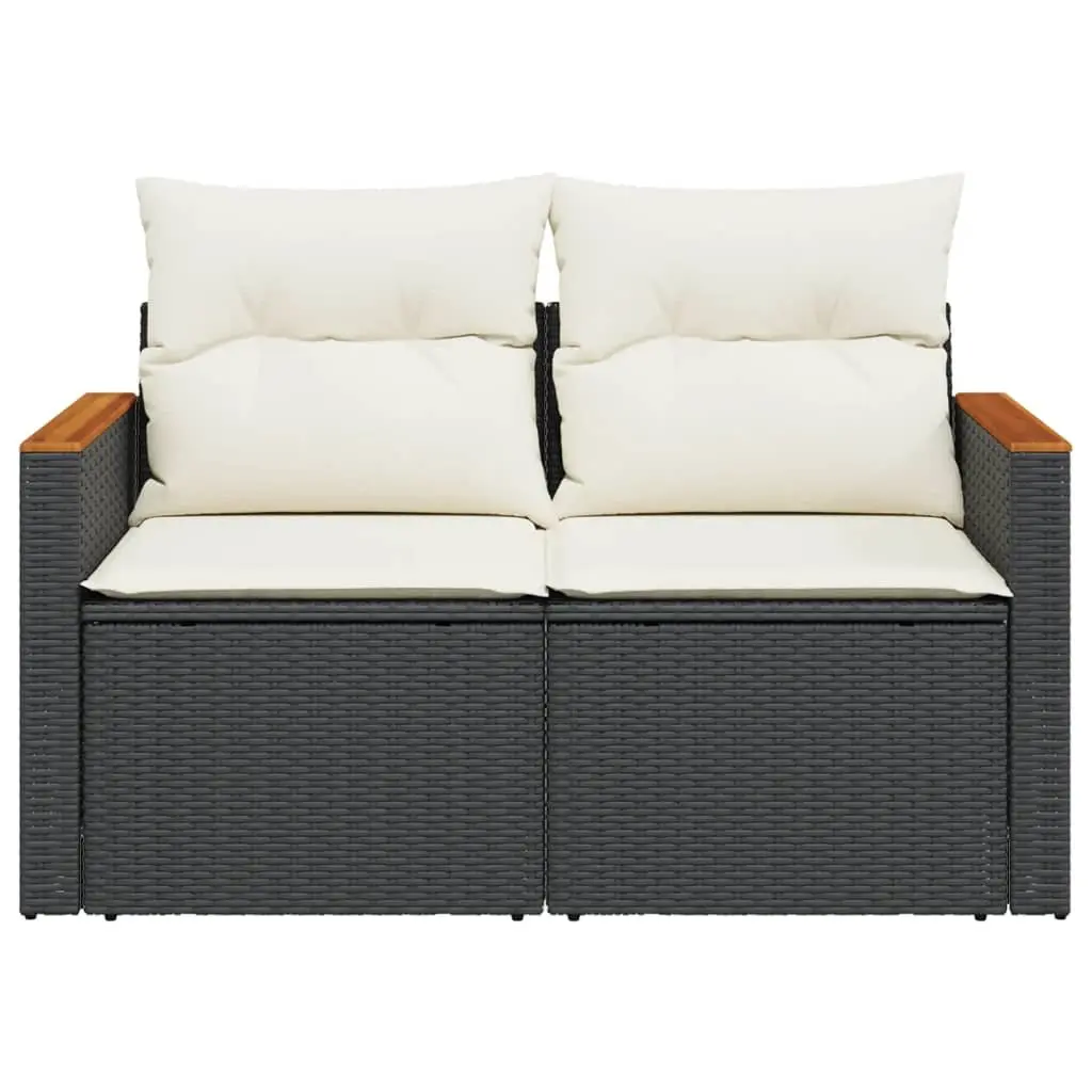 2-Seater Outdoor Sofa Black PE Rattan with Storage and Cushions