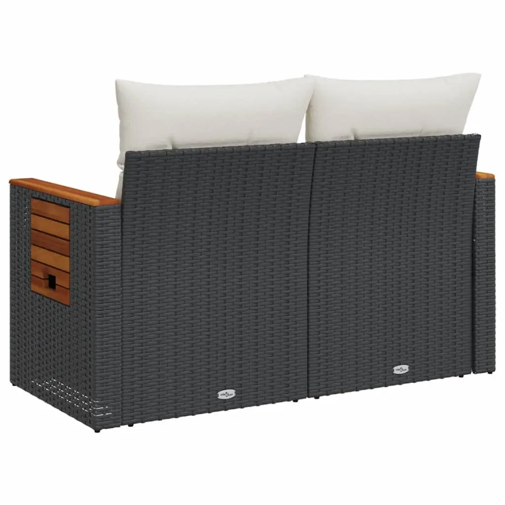 2-Seater Outdoor Sofa Black PE Rattan with Storage and Cushions