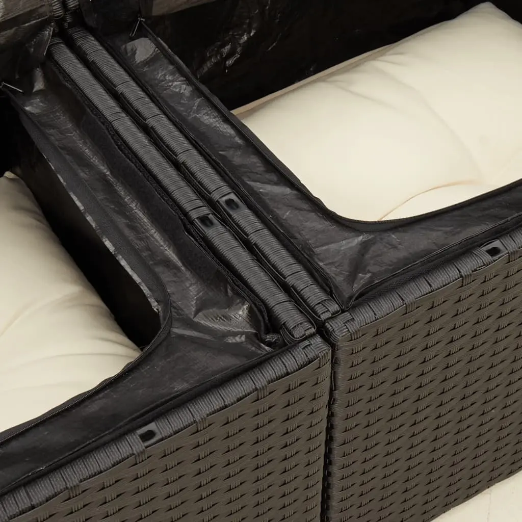 2-Seater Outdoor Sofa Black PE Rattan with Storage and Cushions