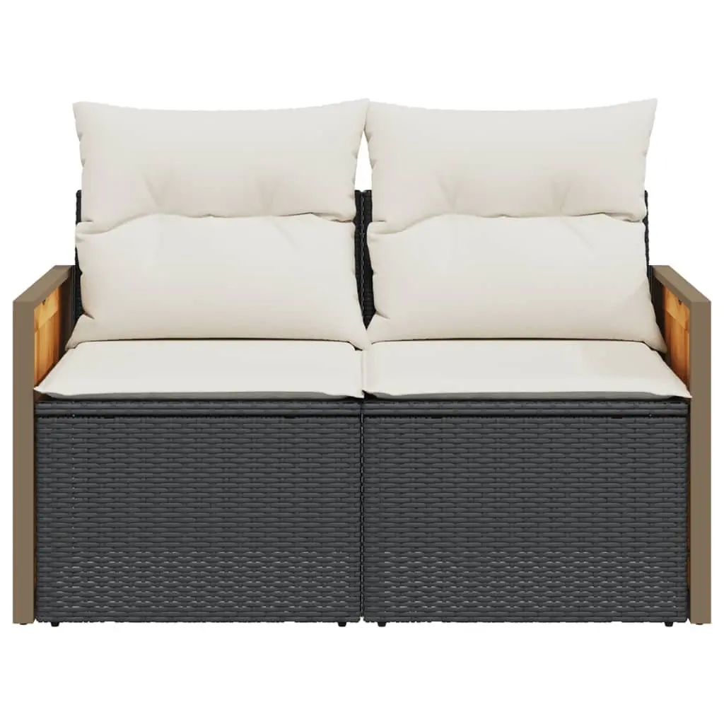 Outdoor Garden Sofa PE Rattan 2-Seater Black with Cushions Storage