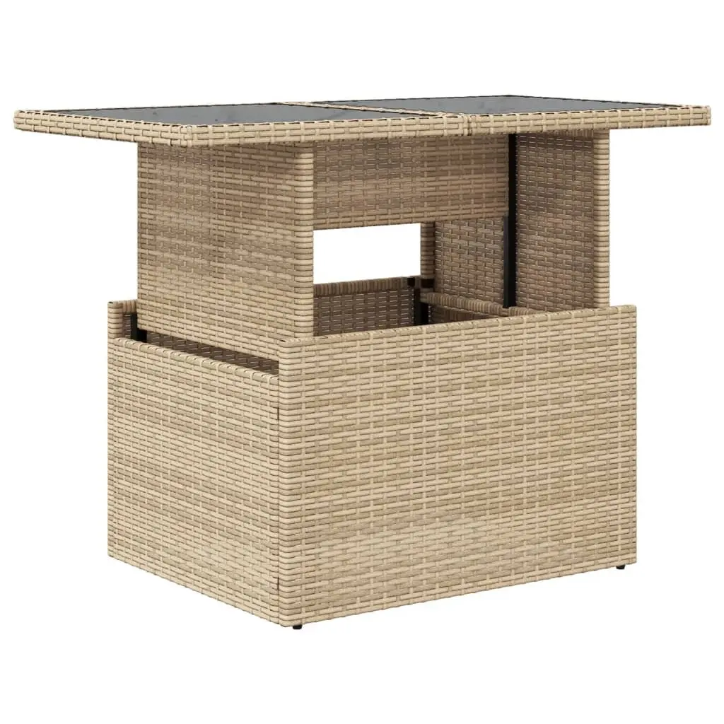 Garden Table Adjustable Glass Top Outdoor Furniture Beige Poly Rattan 100x55x73cm