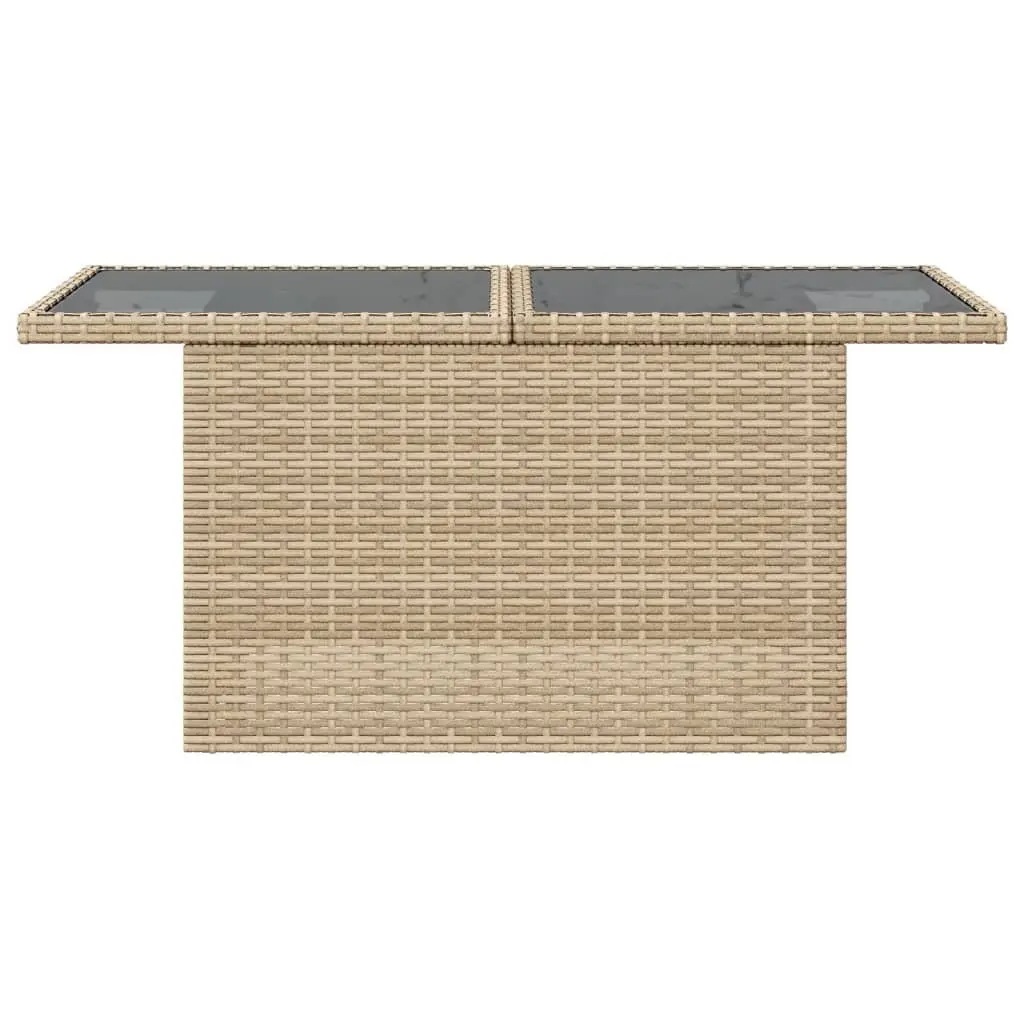 Garden Table Adjustable Glass Top Outdoor Furniture Beige Poly Rattan 100x55x73cm