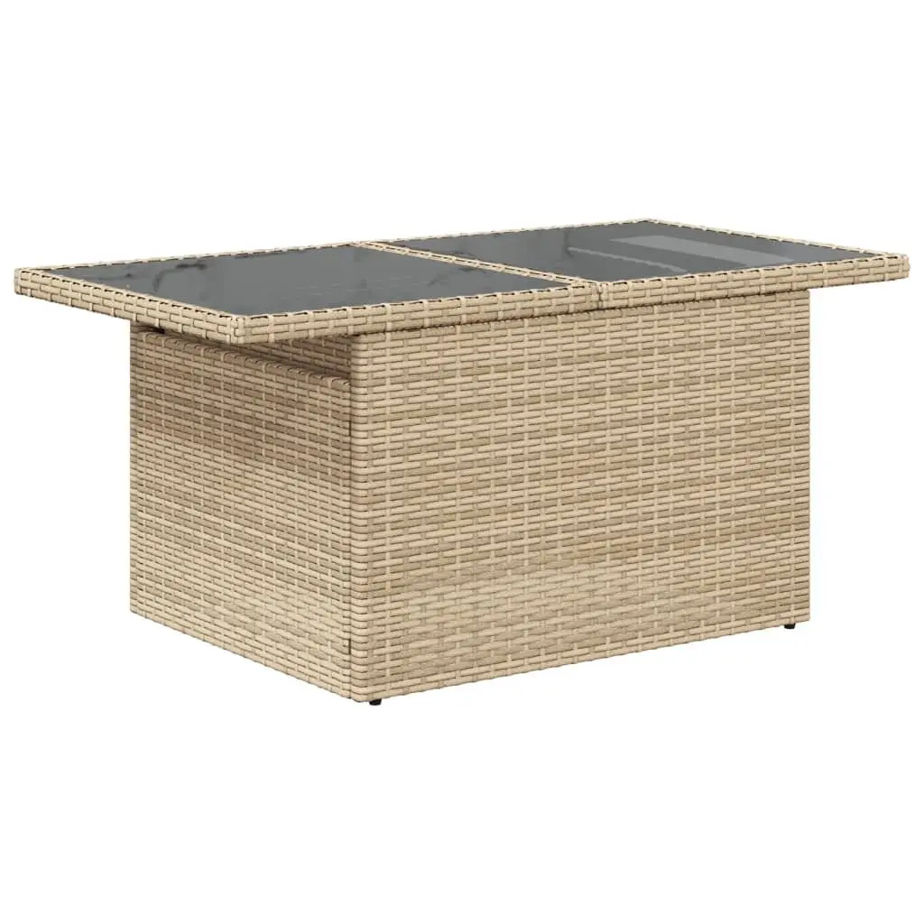 Garden Table Adjustable Glass Top Outdoor Furniture Beige Poly Rattan 100x55x73cm