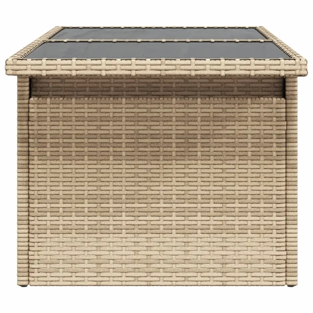 Garden Table Adjustable Glass Top Outdoor Furniture Beige Poly Rattan 100x55x73cm