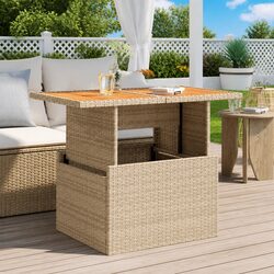 Garden Table Beige Outdoor Furniture Poly Rattan Acacia Wood Patio Coffee Dining