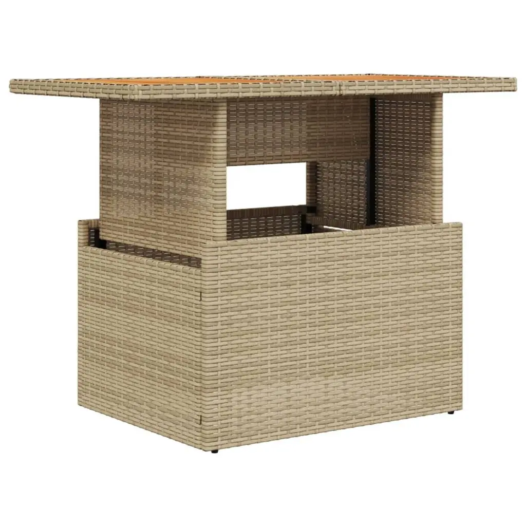 Garden Table Acacia Wood PE Rattan Beige Outdoor Adjustable Patio Coffee Dining