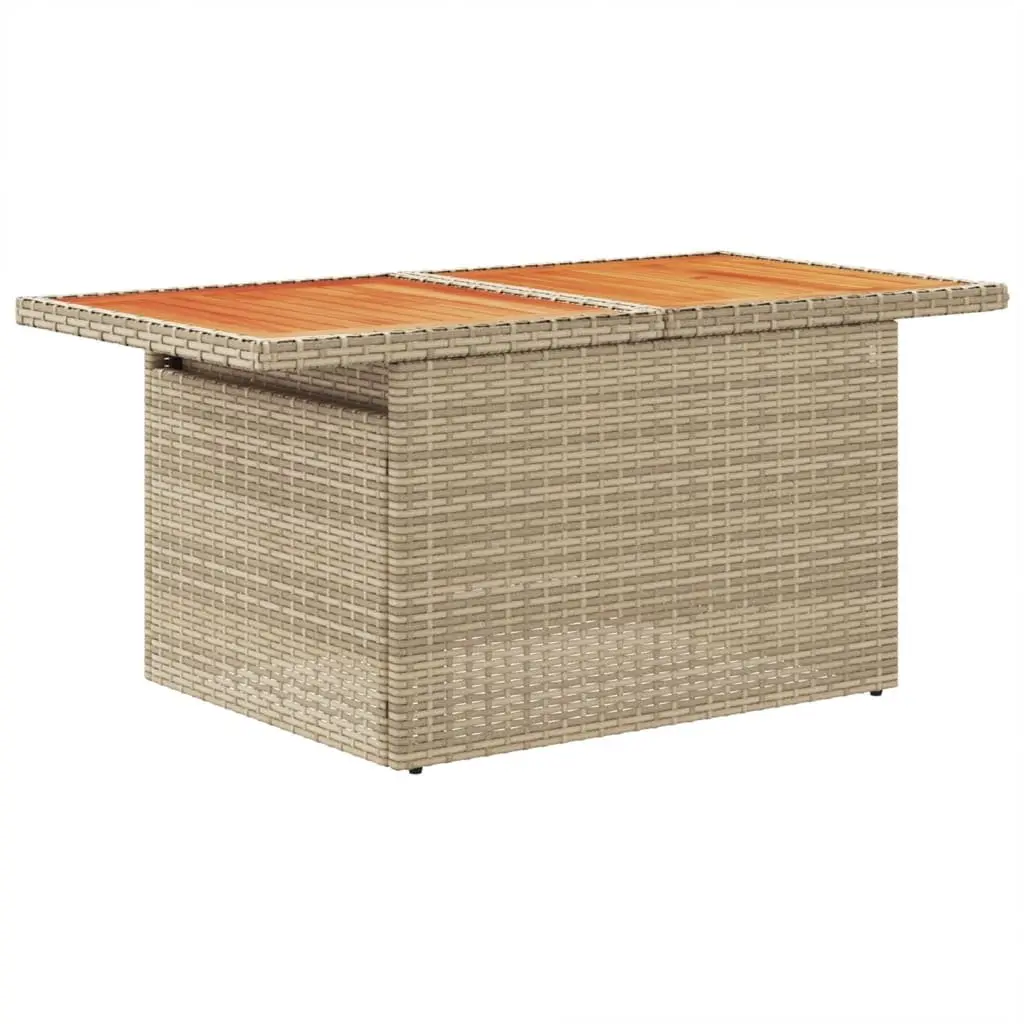 Garden Table Acacia Wood PE Rattan Beige Outdoor Adjustable Patio Coffee Dining