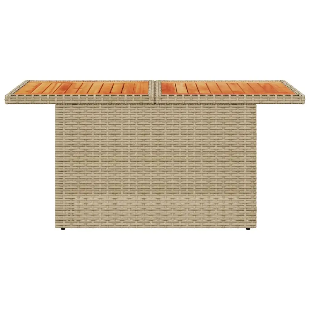 Garden Table Acacia Wood PE Rattan Beige Outdoor Adjustable Patio Coffee Dining
