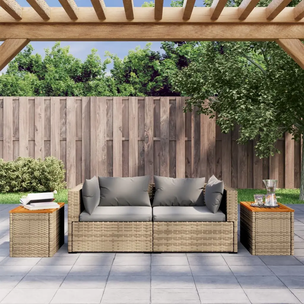 Garden Tables Outdoor Furniture 2 Piece Beige PE Rattan Frame Wood Top