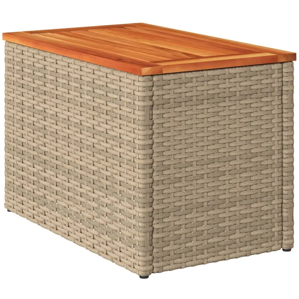 Garden Tables Outdoor Furniture 2 Piece Beige PE Rattan Frame Wood Top