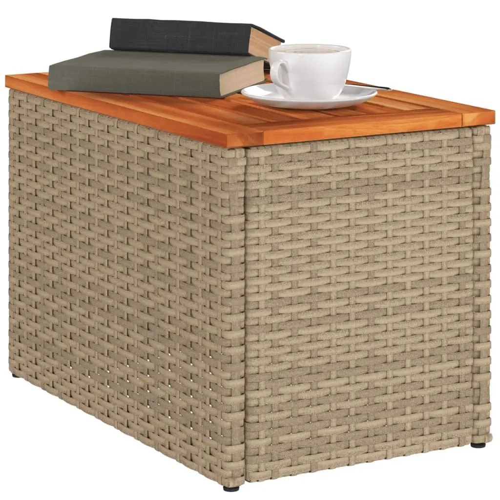 Garden Tables Outdoor Furniture 2 Piece Beige PE Rattan Frame Wood Top