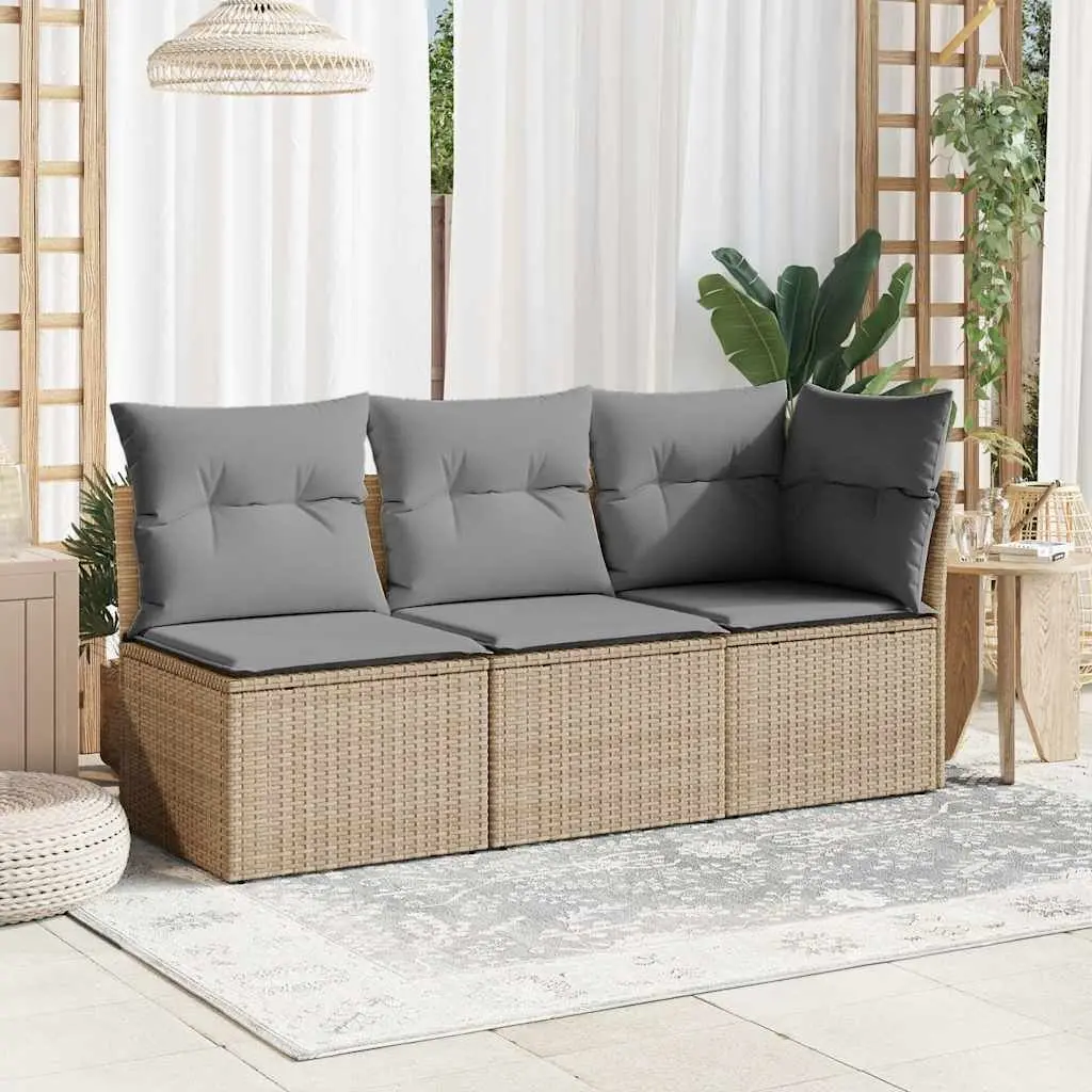 Outdoor Corner Sofa Poly Rattan Garden Furniture with Padded Cushions Beige
