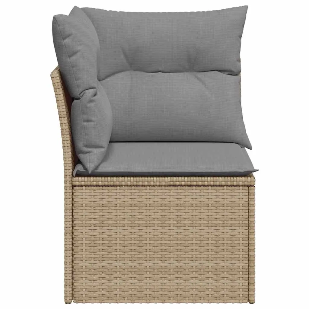 Outdoor Corner Sofa Poly Rattan Garden Furniture with Padded Cushions Beige
