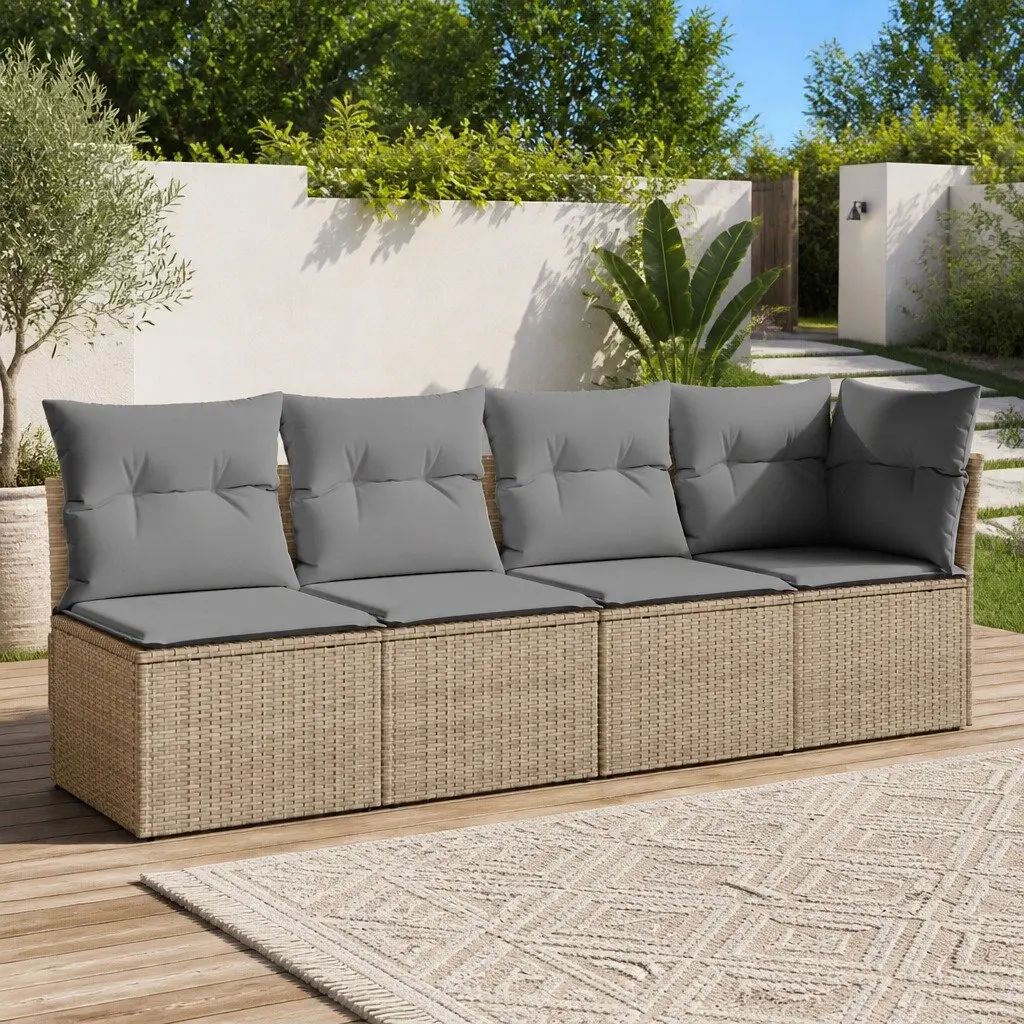 Outdoor Sofa 4-Seater Garden Furniture Set Beige Cushions Rattan Patio Lounge