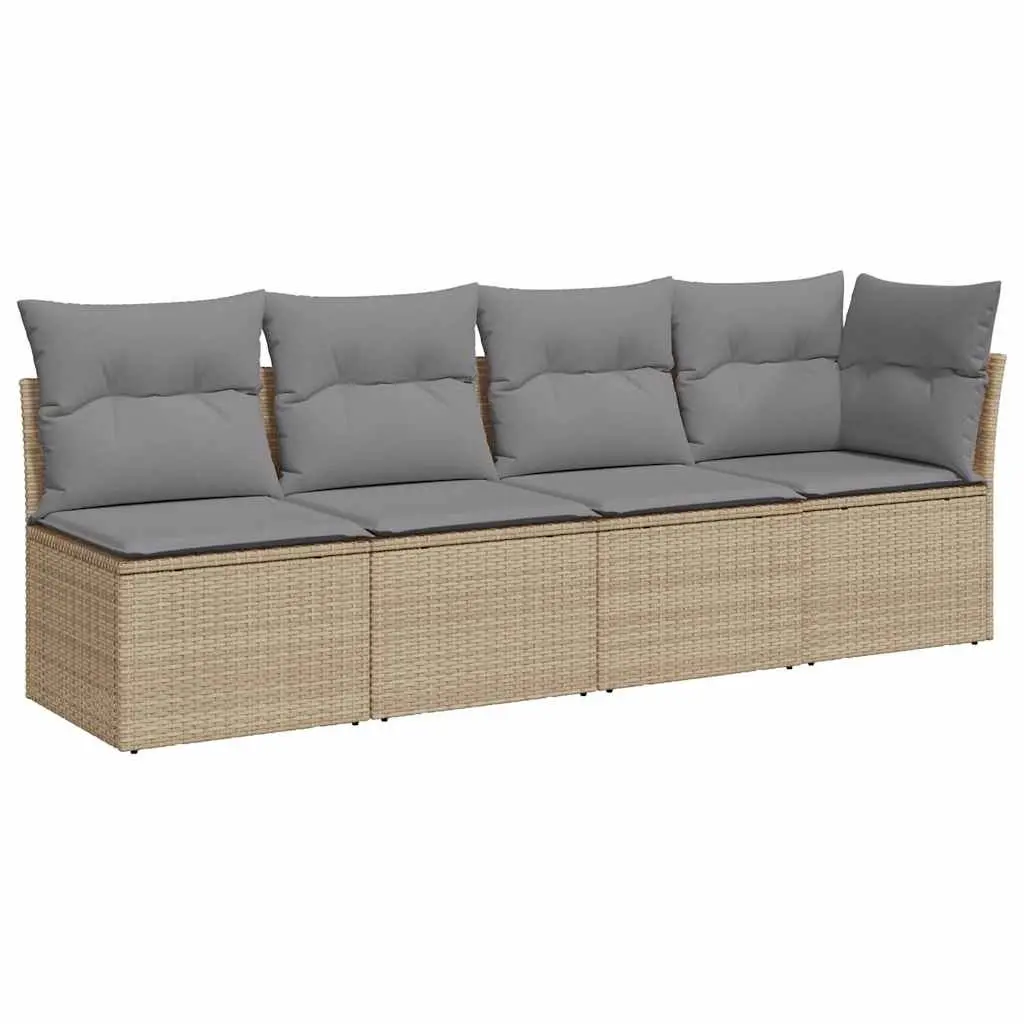 Outdoor Sofa 4-Seater Garden Furniture Set Beige Cushions Rattan Patio Lounge
