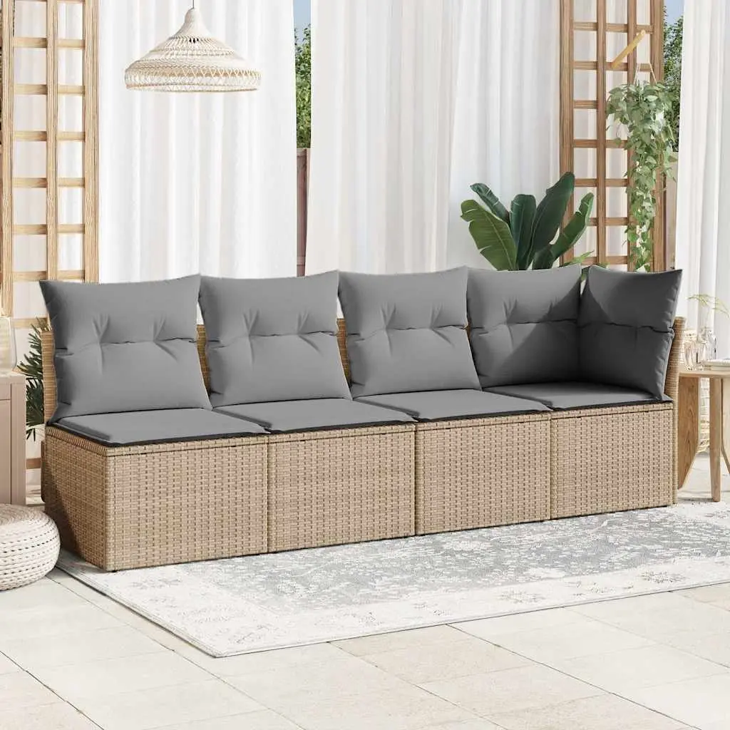 Outdoor Sofa 4-Seater Garden Furniture Set Beige Cushions Rattan Patio Lounge