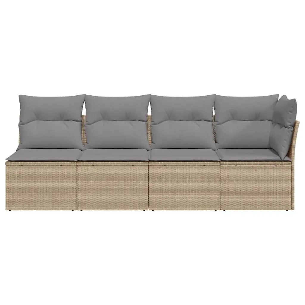 Outdoor Sofa 4-Seater Garden Furniture Set Beige Cushions Rattan Patio Lounge