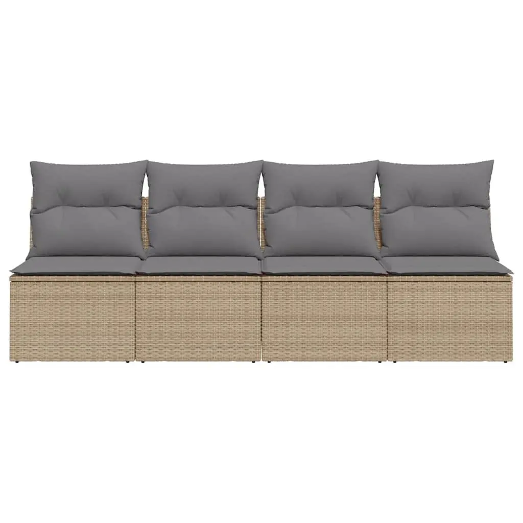 4-Seater Garden Sofa with Cushions Outdoor Patio Furniture Rattan Lounger Beige