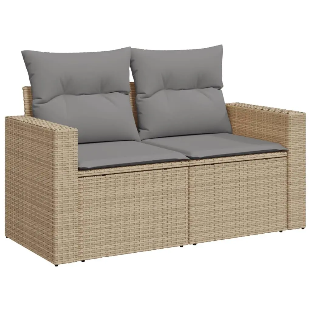 2-Seater Garden Sofa PE Rattan with Cushions Beige Outdoor Patio Furniture