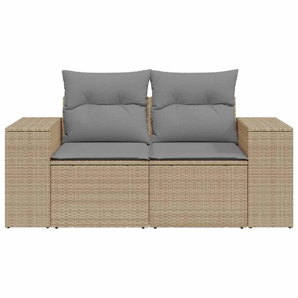 2-Seater Garden Sofa PE Rattan Beige Outdoor Patio Furniture with Cushions