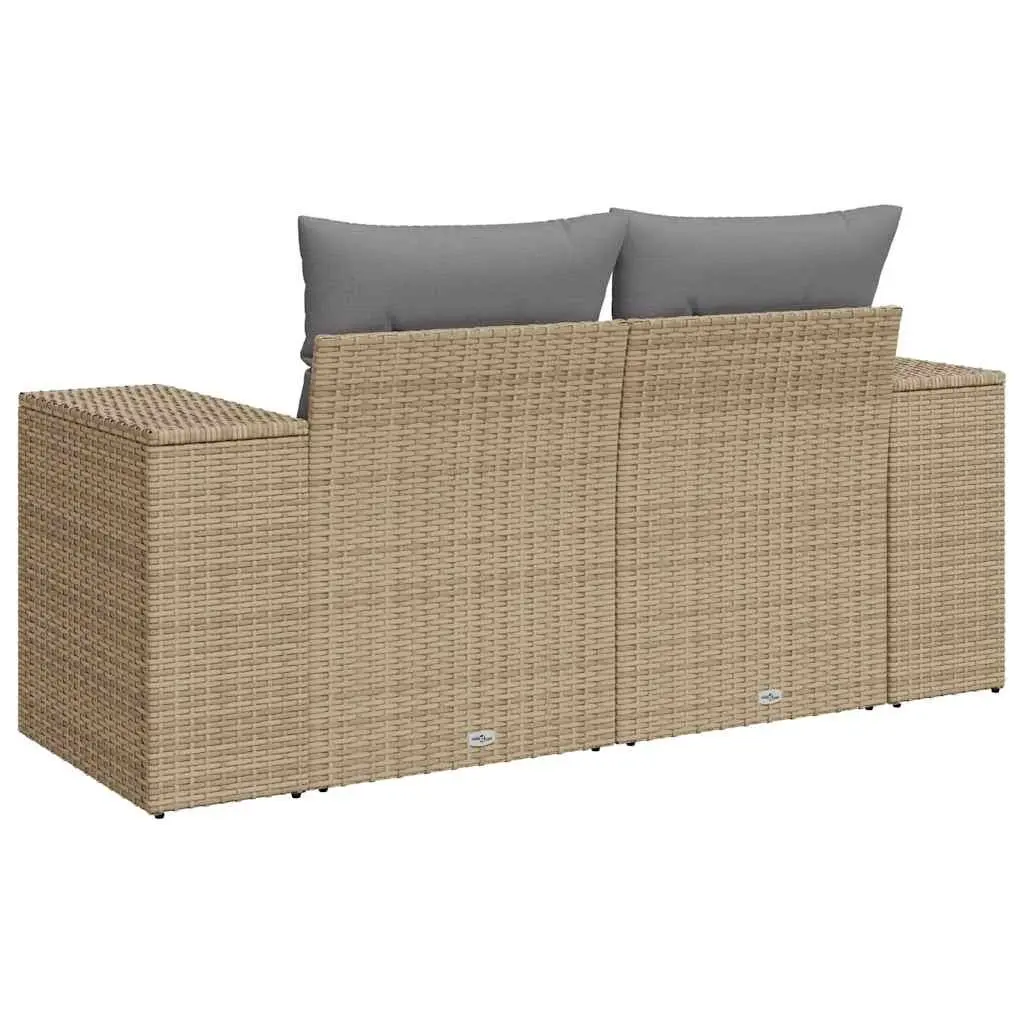 2-Seater Garden Sofa PE Rattan Beige Outdoor Patio Furniture with Cushions