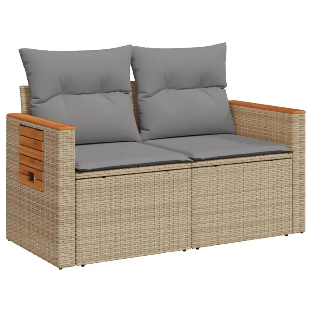 2-Seater Garden Sofa PE Rattan Outdoor Furniture Beige with Cushions