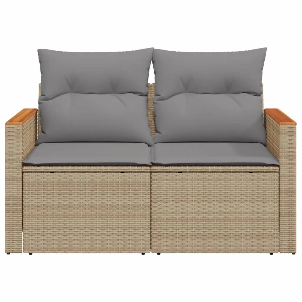 2-Seater Garden Sofa PE Rattan Outdoor Furniture Beige with Cushions