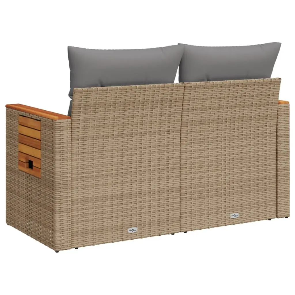 2-Seater Garden Sofa PE Rattan Outdoor Furniture Beige with Cushions