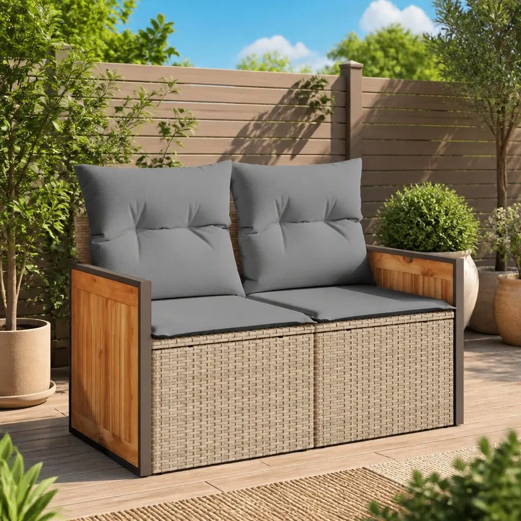 Garden Sofa 2-Seater Outdoor Seating with Cushions Modular Patio Furniture Beige