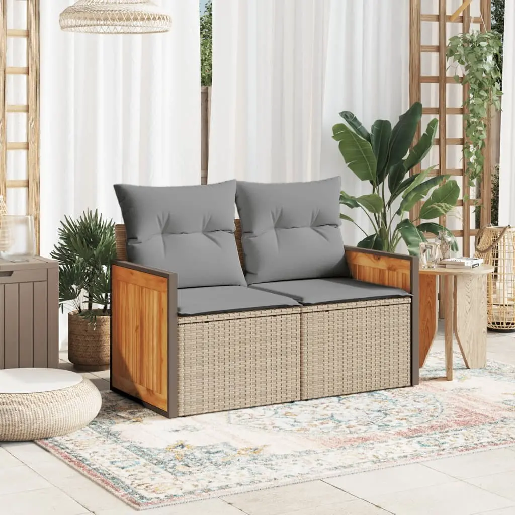 Garden Sofa 2-Seater Outdoor Seating with Cushions Modular Patio Furniture Beige