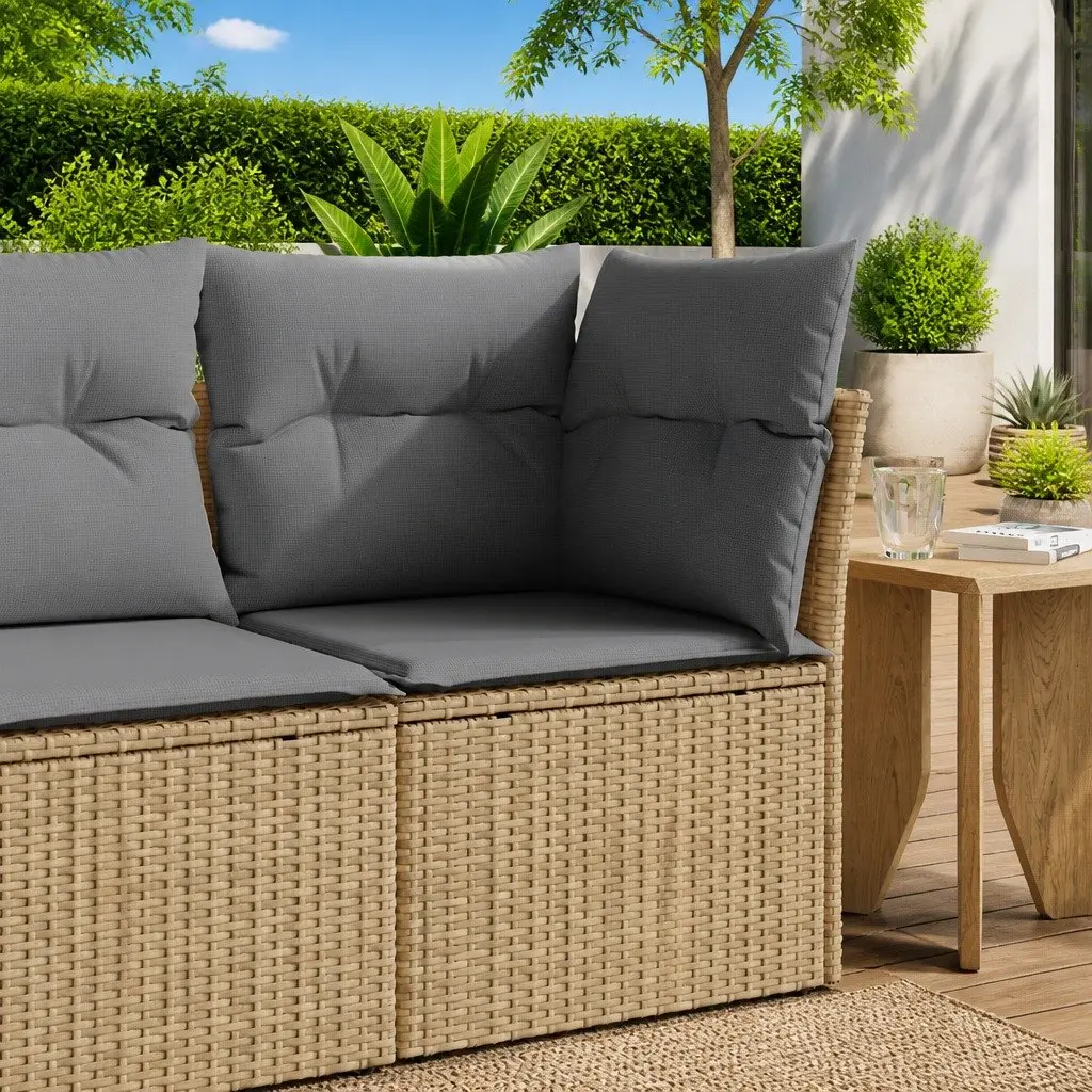 Outdoor Garden Chair Armless PE Rattan with Cushions Storage Beige Patio Seating
