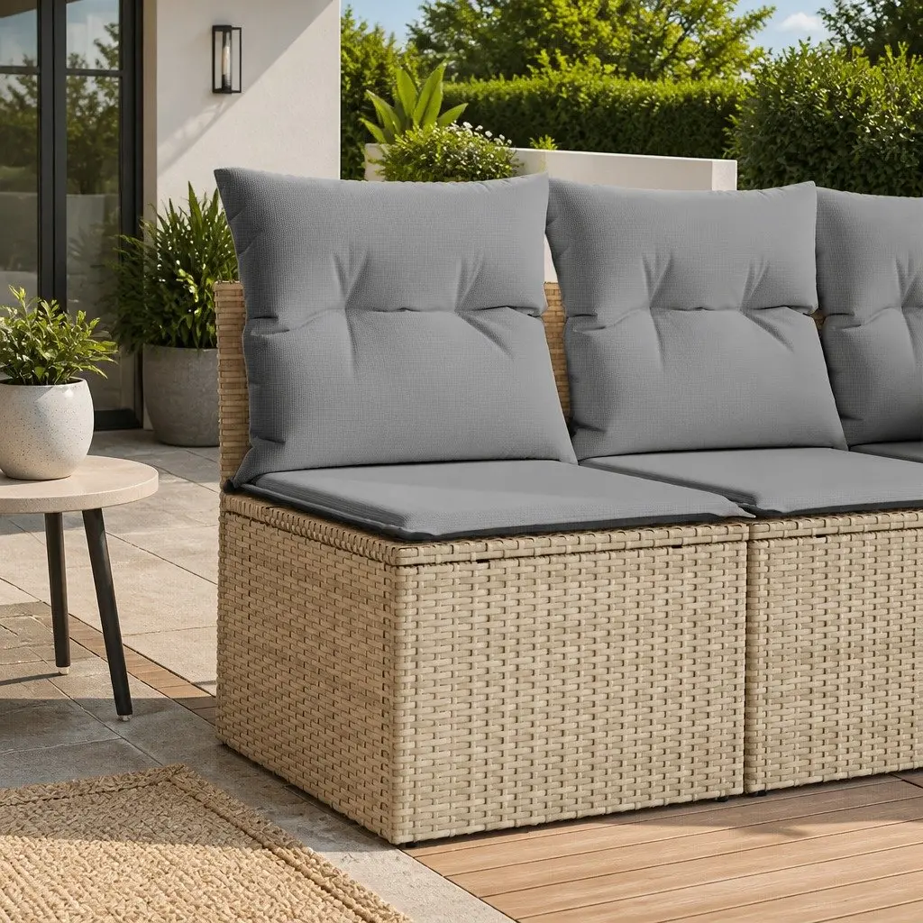 Garden Corner Sofa Poly Rattan Beige Outdoor Sectional Seating Set