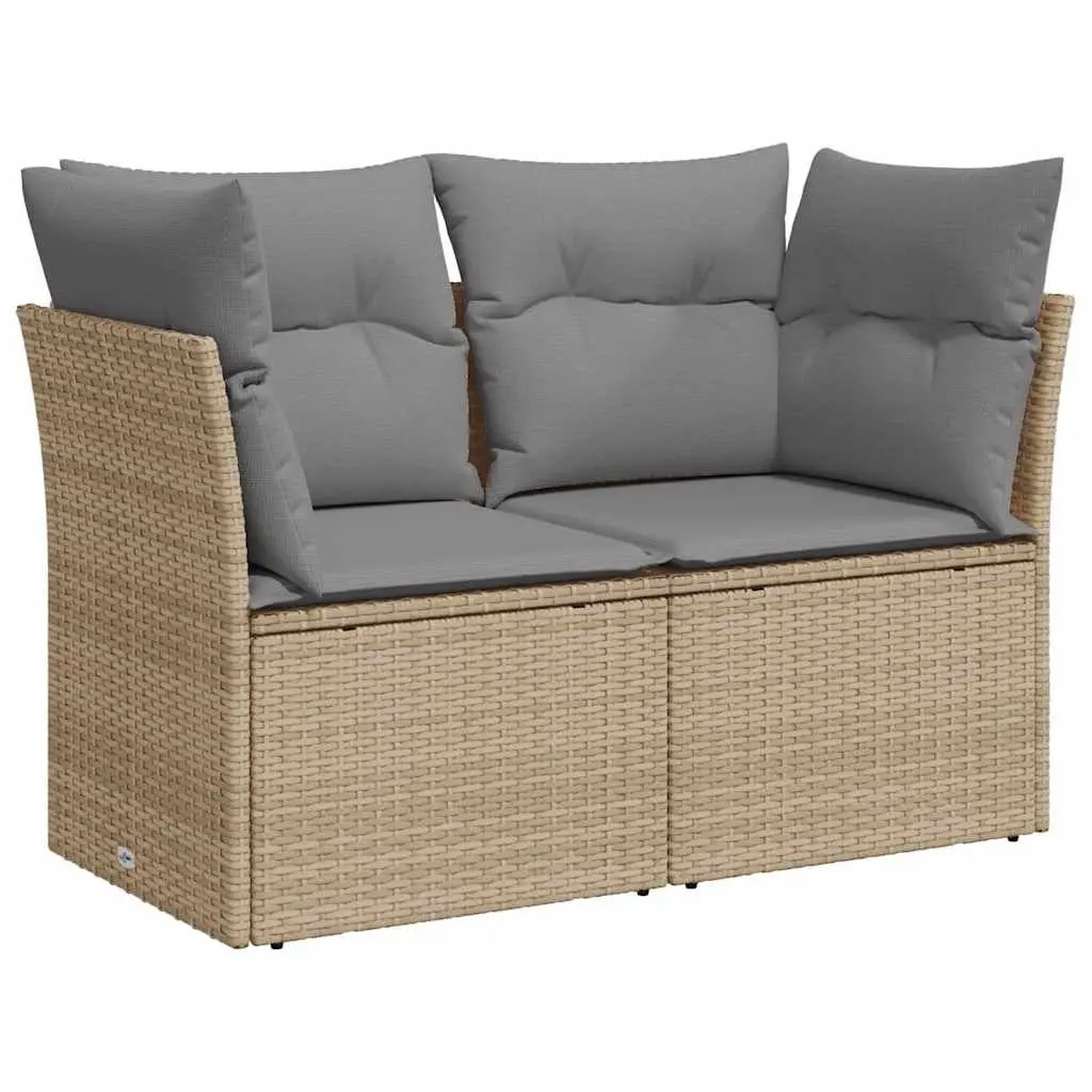 2-Seater Garden Sofa PE Rattan Outdoor Seating with Storage Beige