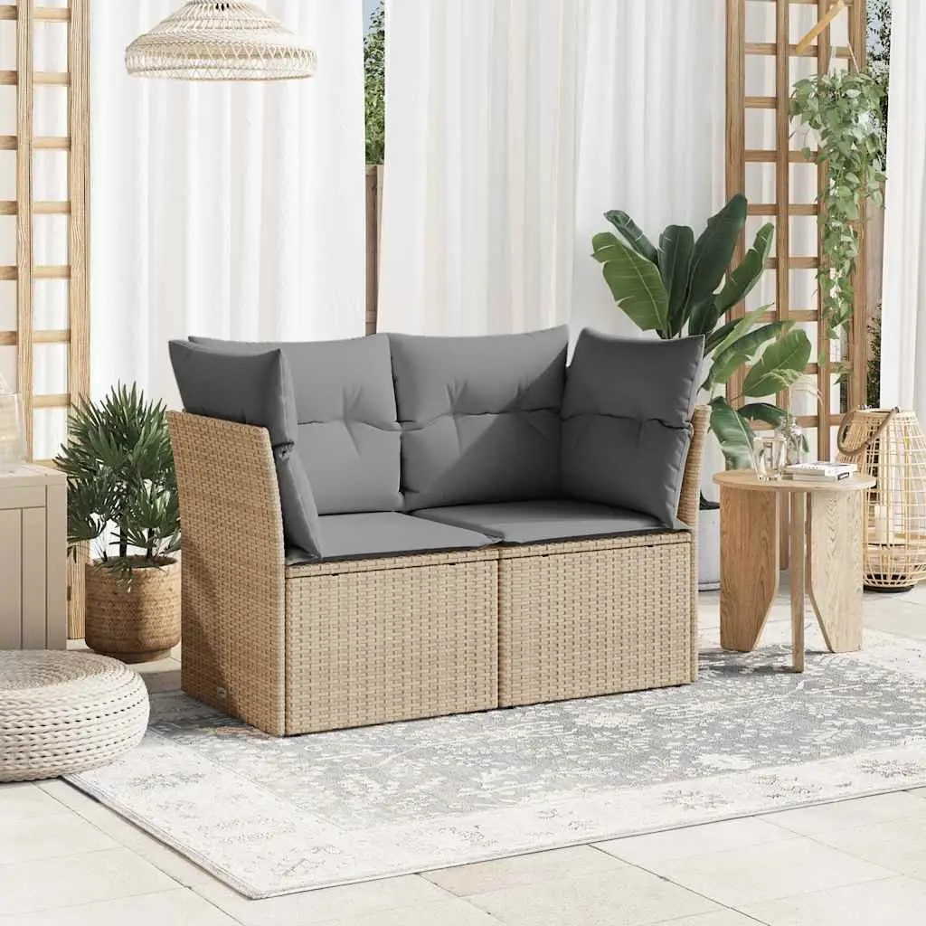 2-Seater Garden Sofa PE Rattan Outdoor Seating with Storage Beige