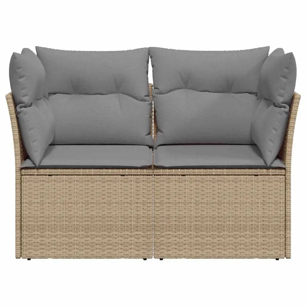 2-Seater Garden Sofa PE Rattan Outdoor Seating with Storage Beige